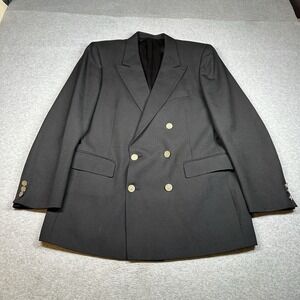 Vintage Syms Double Breasted Blazer Men's 40 R Black Gold Crest Buttons 90s NOTE